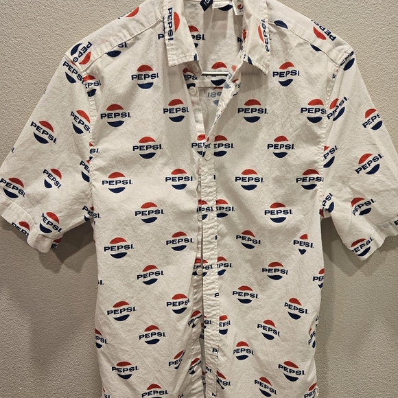 Divided White Pepsi Logo Men's Casual Button Down Shirt - Picture 2 of 2